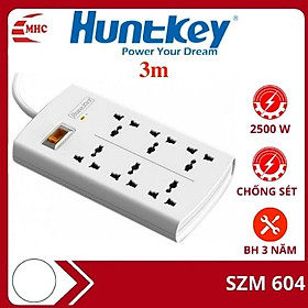 Ổ cắm điện chống sét đa năng, ổ điện thông minh Huntkey SZM604 6 ổ, có đèn báo- Hàng nhập khẩu