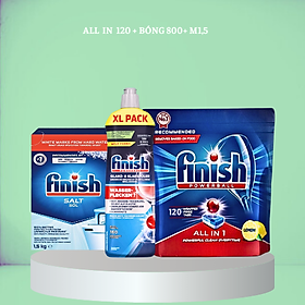 Combo viên rửa bát finish all in one 100 viên + muối finish 4.0kg + nước làm bóng finish 1150ml