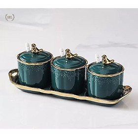 Mua Bộ gia vị sứ chim xanh/ 3 hũ đựng gia vị sứ vân sần BP