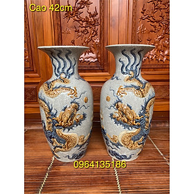Mua Đôi lọ lục bình men rạn đắp rồng nổi h42cm gốm sứ Bát Tràng