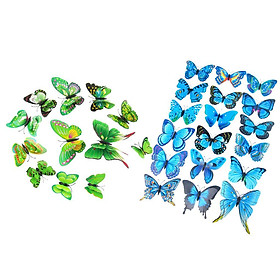 Pack of 24 Green+ Blue 3D Butterflies Stickers Wall Mural Decals Home Decor