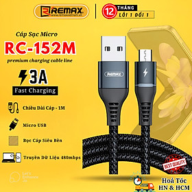 Cáp sạc nhanh và truyền dữ liệu Remax -152m cổng Micro USB 2.4A - Hàng Chính Hãng Remax