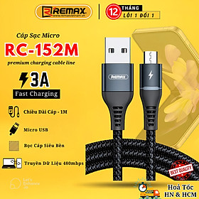Cáp sạc nhanh và truyền dữ liệu Remax -152m cổng Micro USB 2.4A - Hàng Chính Hãng Remax