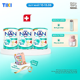 Bộ 3 lon Sữa bột Nestlé NAN OPTIPRO PLUS 4 800g/lon với 5HMO Giúp tiêu hóa tốt + Tăng cường đề kháng (Bé 2-6 tuổi) - Tặng Bảng ghép hình cá sấu có ốp lưng i