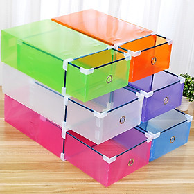 Combo 6 Hộp Đựng Giầy Xếp Tầng Có Ngăn Kéo Trong Suốt Viền Kim Loại (Màu ngẫu nhiên)
