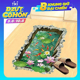 Miếng Dán Sàn Nhà Hình Hồ Cá Koi & Hoa Sen 3D Trang Trí Độc Đáo