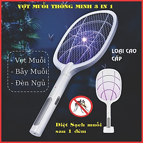 (Tặng đèn bắt muỗi) Vợt Diệt Côn Trùng Có Đèn Tự Động Thông Minh Cao Cấp Để Bàn Đứng Tích Điện Sạc USB Hàng Chính Hãng