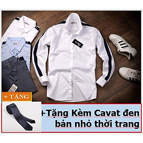 ÁO SƠ MI NAM SỌC ĐEN CÁNH TAY TẶNG CÀ VAT ĐEN BẢN NHỎ THỜI TRANG