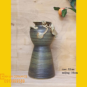 Mua Bình hoa lọ hoa dáng búp bê đắp tai sen cắm hoa sen  hoa ly hoa dáng cao gồm Minh An Bát Tràng H32cm