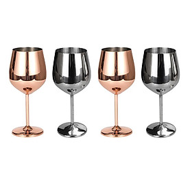 4x Stainless Wine Glass Goblet White/Red Wine Drinking Glasses Cup Silver & Rose