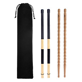 Drum Sticks 5A Wood Tip Drumstick (1 Pair Maple) + Drum Rod Brushes Sticks + Storage Bag for Kids, Adults