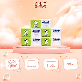 Mua 5 Bịch Giấy ăn Slisoft Trắng 3 lớp x 100 tờ đa năng khăn giấy rút không chất tẩy trắng an toàn cho cả gia đình