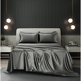 Trọn bộ 5 món phi lụa cao cấp, chất lụa silk mát mịn, bộ gồm chăn chần/vỏ chăn bọc vừa nệm dày