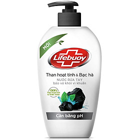Nước Rửa Tay Diệt Khuẩn Cân Bằng pH Lifebuoy Than Hoạt Tính Và Bạc Hà (500g)