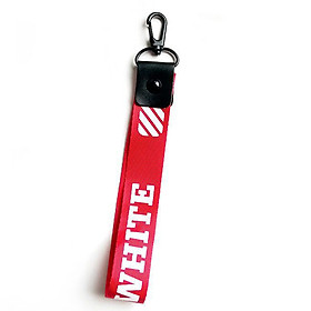 Móc khóa dây Strap dây vải chữ WHITE - đỏ