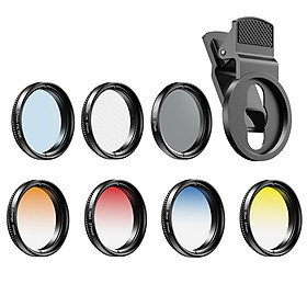 APEXEL APL-37UV-7G Professional 7in1 Phone Graduated Lens Filter Kit 37mm Grad Red Blue Yellow Orange Filters+CPL ND
