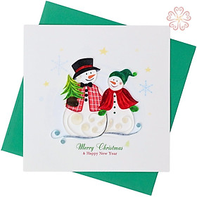 Thiệp Giáng Sinh Giấy Xoắn Người Tuyết Giáng Sinh size 15x15cm
