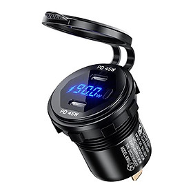 Universal 12V 24V kép USB C Cổng 45W USB C TYPE C PD Bộ điều hợp xe hơi nhanh với công tắc màn hình điện áp/điện