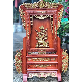 Giá gương thờ cúng khắc gốc cây tùng bằng gỗ gõ và sơn son dát vàng cao cấp kt cao 81×56×19,5cm 