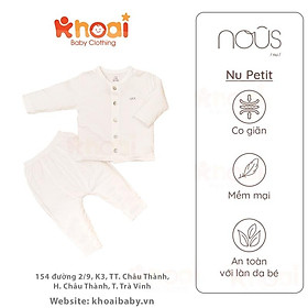 Bộ cài thẳng dài Nous petit trắng - Chất liệu Nu Petit 95% cotton thiên nhiên