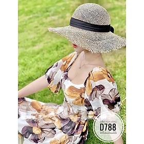Bigsize 60-90KG Đầm hoa vàng D788 hàng Quảng Châu cao cấp chiết eo giấu bụng