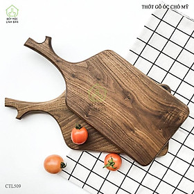 Thớt gỗ óc chó tay cầm sừng hươu_Nhà hàng, bày thức ăn, decor (18cm x 41cm) 