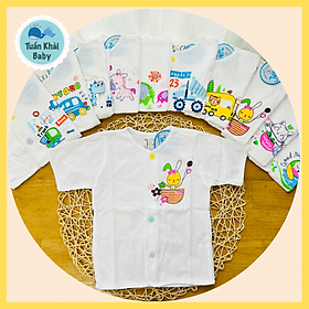 Hình ảnh Set 5 áo sơ sinh cotton Tay Ngắn cài nút Giữa Trắng J-Tomtom Baby cho bé trai, bé gái