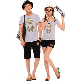 Bộ Áo Thun Đôi Nam Nữ Quái Thú Dễ Thương Màu Xám