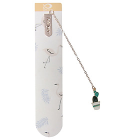 Bookmark Kẹp Sách Kim Loại Phối Charm Hình Chậu Xương Rồng Trắng