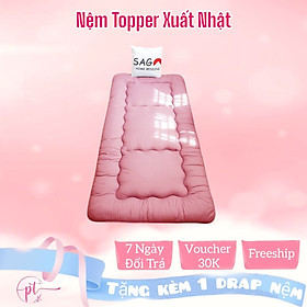 Topper Nệm Ngủ Trải Sàn, Đệm Bông Gòn Xuất Nhật Size 1m x 2m, 1m4 x 2m, 1m6 x 2m - Hồng Pastel 7cm - 1M X 2M