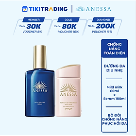 Bộ sữa chống nắng Anessa dưỡng da dịu nhẹ dạng sữa SPF50+ PA++++ 60ml và Serum dưỡng da và phục hồi da sau nắng 180ml