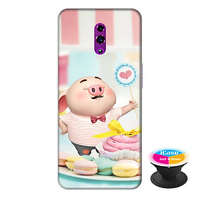 Ốp lưng điện thoại Oppo Reno hình Heo Con Ăn Bánh tặng kèm giá đỡ điện thoại iCase xinh xắn - Hàng chính hãng