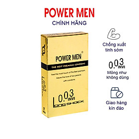 Bao cao su siêu mỏng kéo dài thời gian Power Men 0.03 Invi Long Shock (Lọ 12 chiếc)