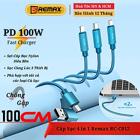 Mua Cáp sạc nhanh đa năng 3in2 100W Remax RC-C012 Dây Sạc Nhanh 3 Đầu Đa Năng IP-Micro-TypeC Bọc Nylon chống đứt gãy - Hàng Chính Hãng