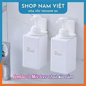 Combo 3 Móc Dán Treo Chai Sữa Tắm, Dầu Gội (Loại Nắp Rời) - Miếng Dán Tường Nhà Tắm