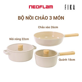 Bộ nồi chảo cao cấp chống dính bếp từ Neoflam Fika 3 món. Made in Korea. Hàng có sẵn, giao ngay