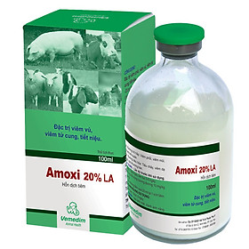 AMOXI 20% LA Thuốc tiêm đặc trị viêm phổi, viêm vú, viêm tử cung, tiết niệu, tác động kéo dài 48h dùng cho chó, mèo, Chai 100ml, sản phẩm Vemedim