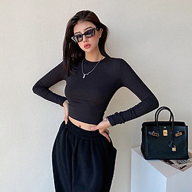 Áo thun tay dài croptop body cổ tròn sang chảnh