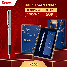Bút ký cao cấp Pentel K600-PG ngòi 0.7mm mực xanh mạ vàng vỏ thép không gỉ
