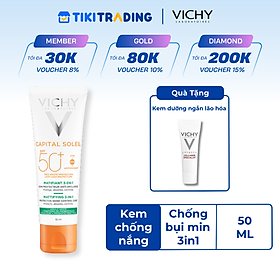 Kem Chống Nắng UVA+UVB Chống Bụi Mịn Vichy Spf50+CapitalSoleilMattifying 3in1 50ml