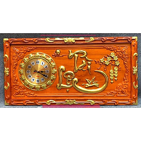 Tranh đồng hồ treo tường khắc chữ tài lộc bằng gỗ hương đỏ kt 41×81×3cm