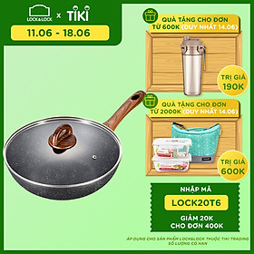Chảo Nhôm Sâu Lòng Chống Dính Lock&Lock Baum Marble 1 Tay Cầm, Nắp Thủy Tinh LBU1305 (30cm)