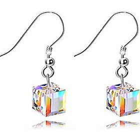 Bông tai Pha lê Áo Swarovski hạt vuông sang trọng 5601 cube 10ly, bạc 925
