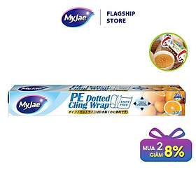 Màng bọc thực phẩm PE MyJae Đài  Loan 30cmx30m dạng xé chấm đứt bảo quản thực phẩm an toàn tiện lợi