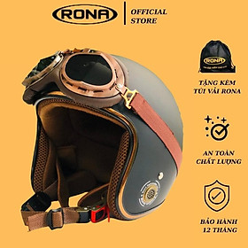 Mũ bảo hiểm xe may 34 RONA R8 kèm kính phi công viên đông cao cấp chính hãng - ĐEN NHÁM  PHI CÔNG
