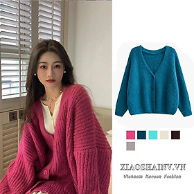 Xiaozhainv Áo khoác cardigan dệt kim tay dài dáng rộng phong cách Hàn Quốc cổ điển 6 màu sắc tùy chọn dành cho nữ