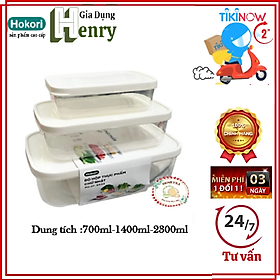 Bộ 3 hộp đựng thực phẩm chữ nhật Hokori - hàng Chính Hãng