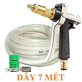 Bộ dây vòi xịt nước rửa xe, tưới cây . tăng áp 3 lần, loại 7m, 10m 206236 đầu đồng,đai, nối vòi
