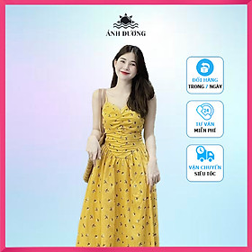 Đầm 2 dây voan hoa form dài nhún ngực chạy mocking thân sau có mút có lót Ánh Dương Clothing M208, váy voan 2 dây form dài