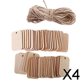 4x50x Wooden Gift Tags Wedding Decor Xmas Crafts Jute Twine Rectangle Labels